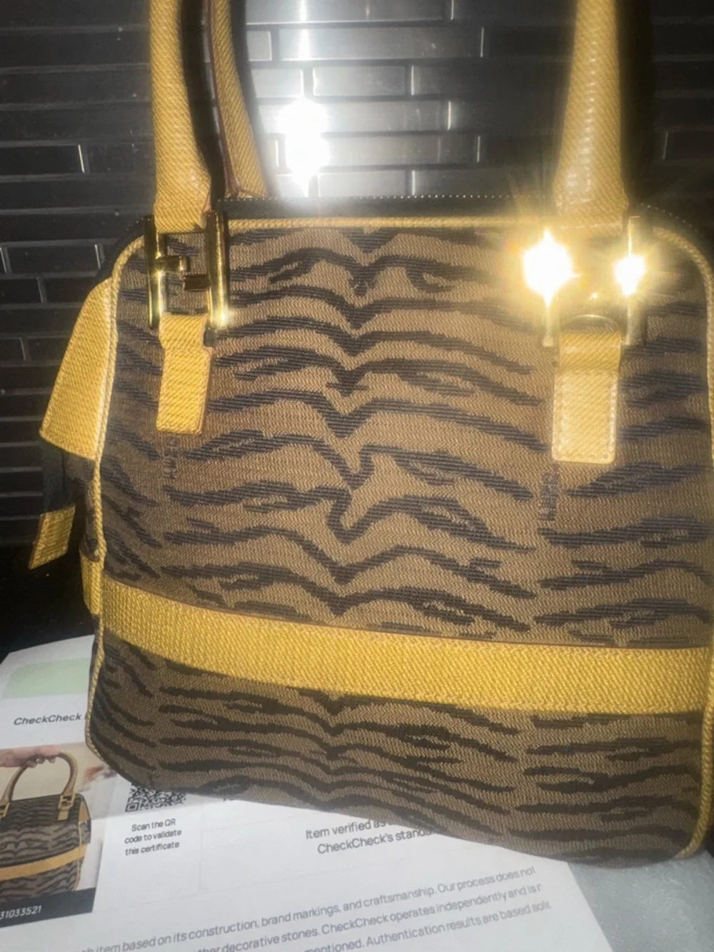 Fendi (RARE) Zebra Print Brown Shoulder Bag - Picture 6 of 13